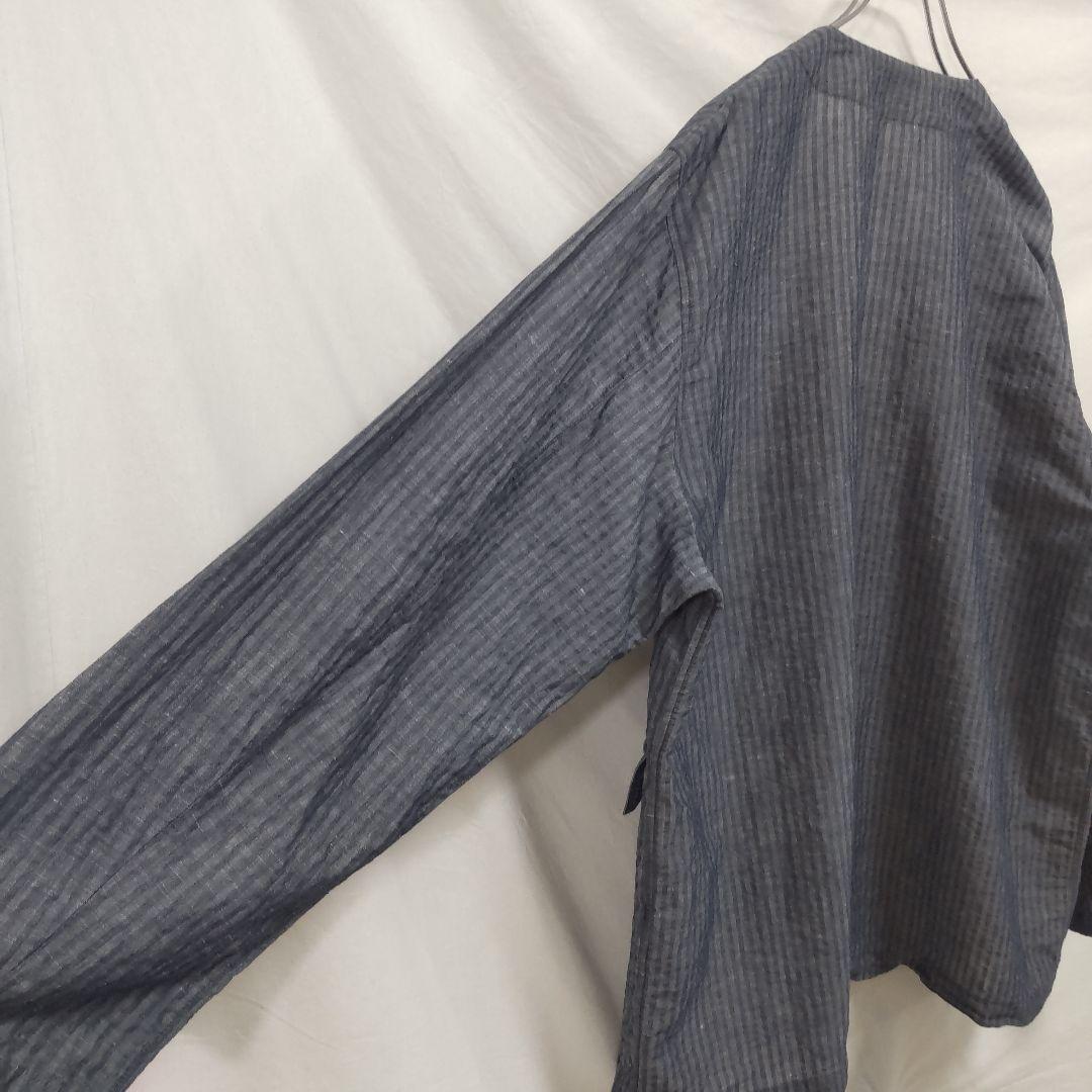 ライトサッカーカーディジャケット 3 グレー リネン混 ノーカラージャケット