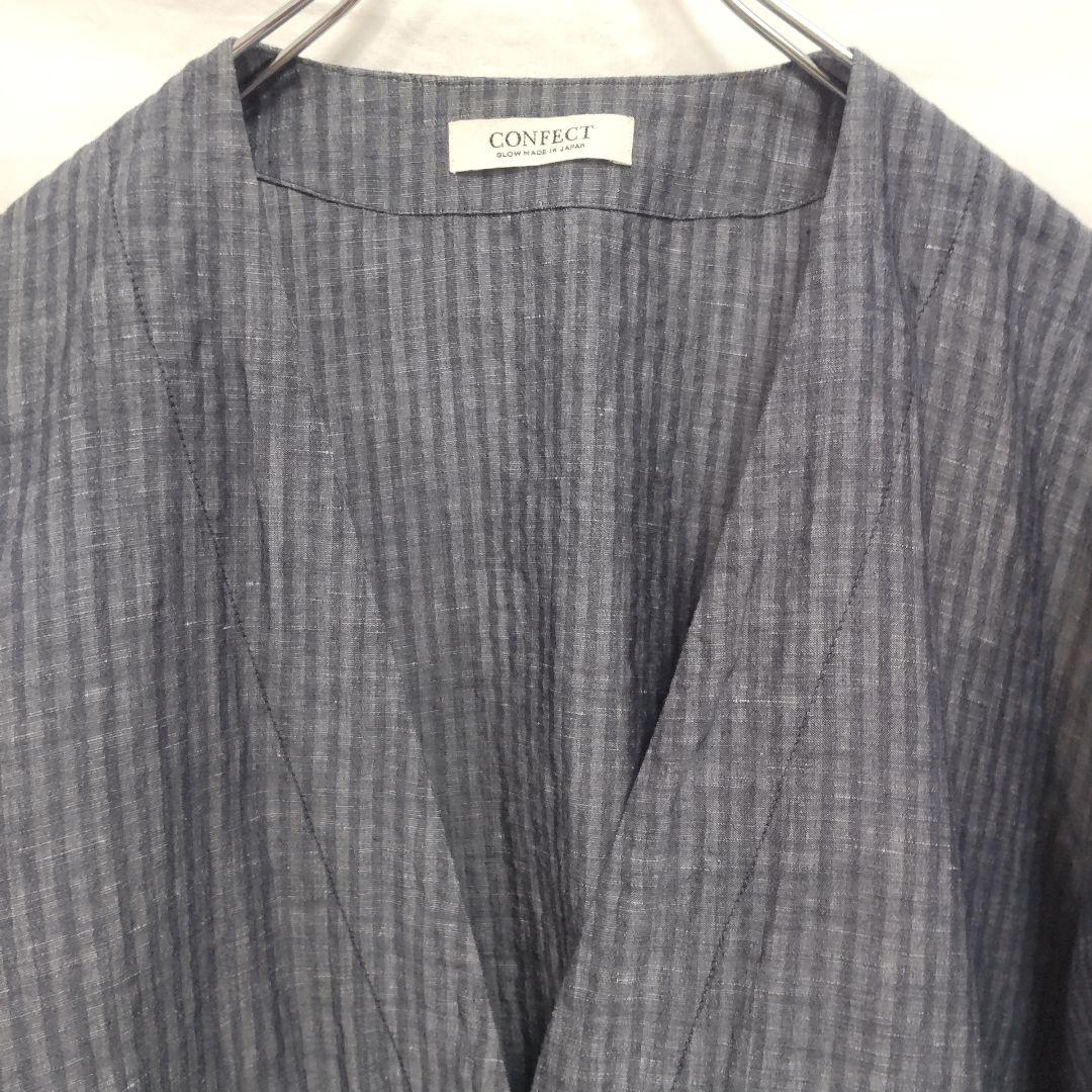 ライトサッカーカーディジャケット 3 グレー リネン混 ノーカラージャケット