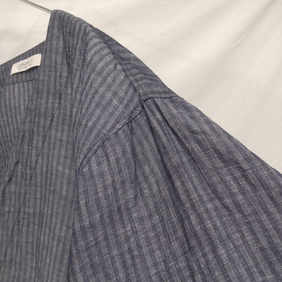 ライトサッカーカーディジャケット 3 グレー リネン混 ノーカラージャケット