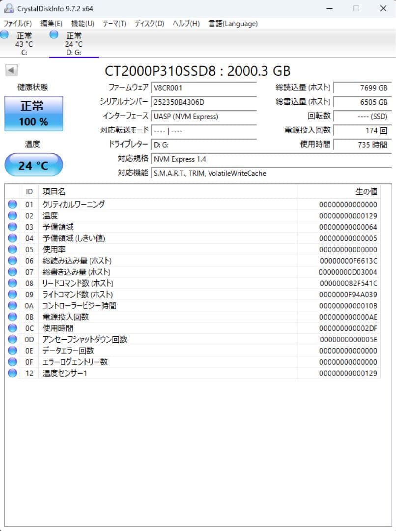 【極美品】2TB P310 NVMe M.2 SSD Crucial