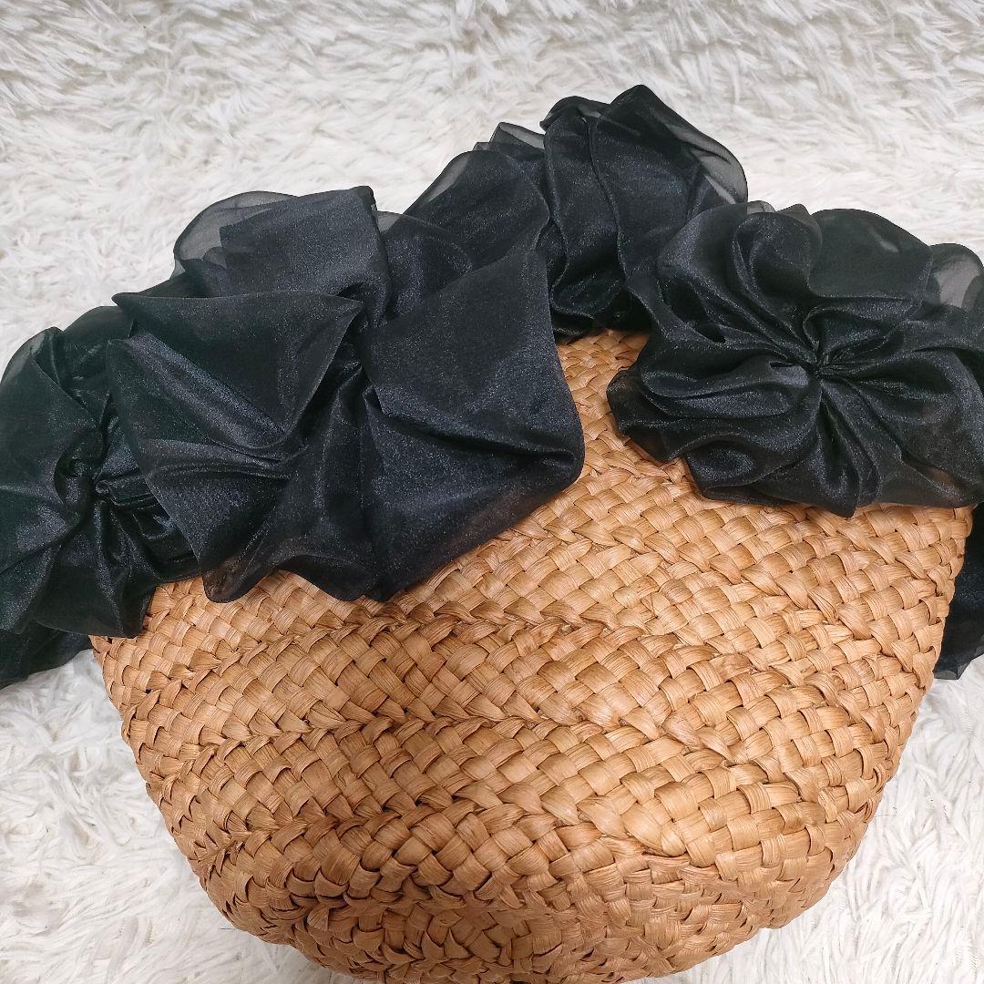 ラドロー かごバック 編み込み チュール シフォン フラワー バルーン ベージュ