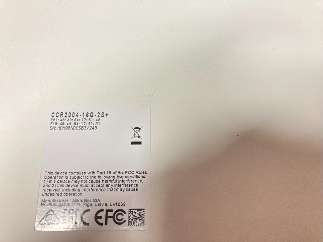 MikroTik 有線LANルーター CCR2004-16G-2S+