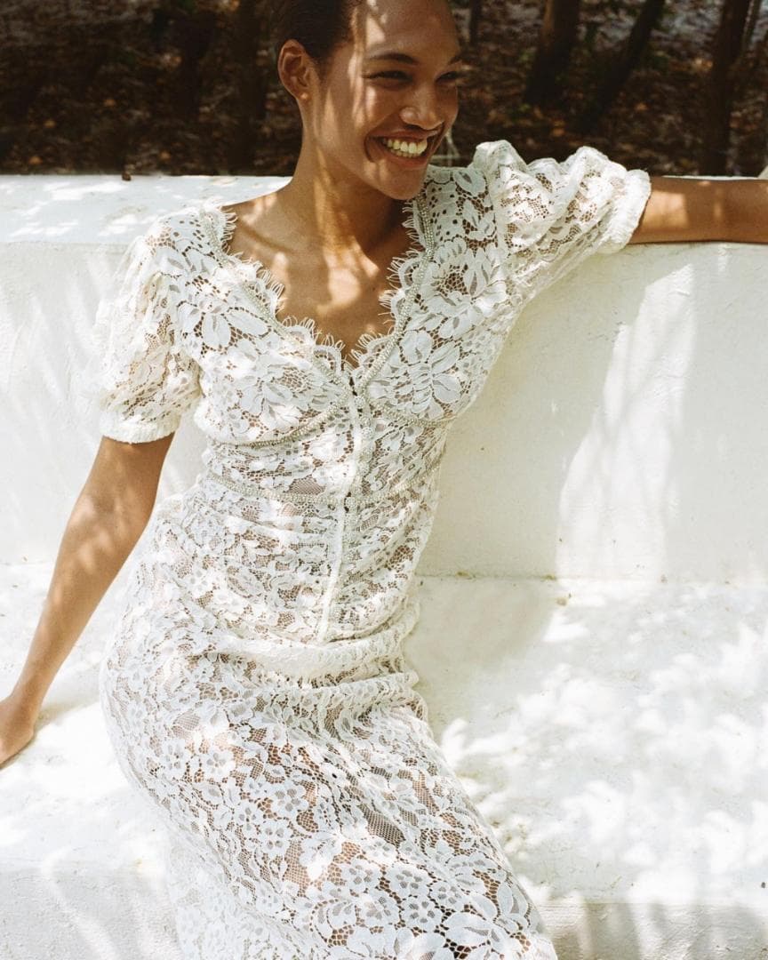 m*様 セルフポートレイト ワンピース ペプラム レース UK8 未使用 結婚式