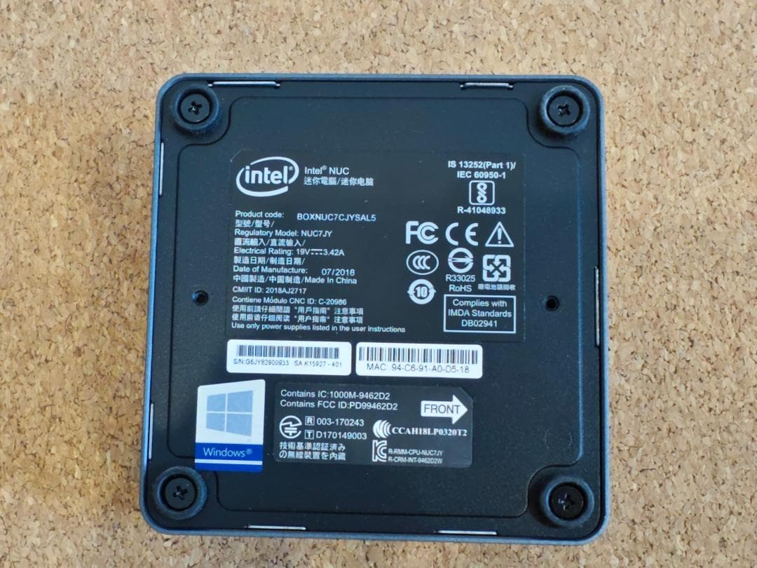 ミニPC INTEL NUC7JY Celeron4005 Mem4GB eMMC32GB