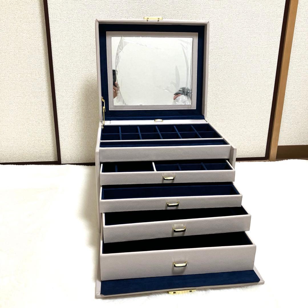 【新品未使用】グレー5層鏡面蓋 大容量 ジュエス宝石時計ブレスレット収納BOX