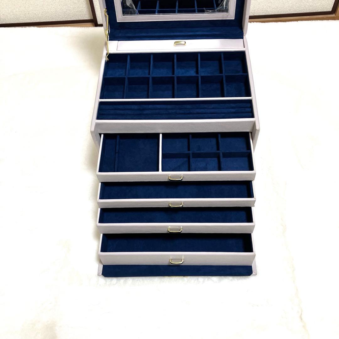 【新品未使用】グレー5層鏡面蓋 大容量 ジュエス宝石時計ブレスレット収納BOX