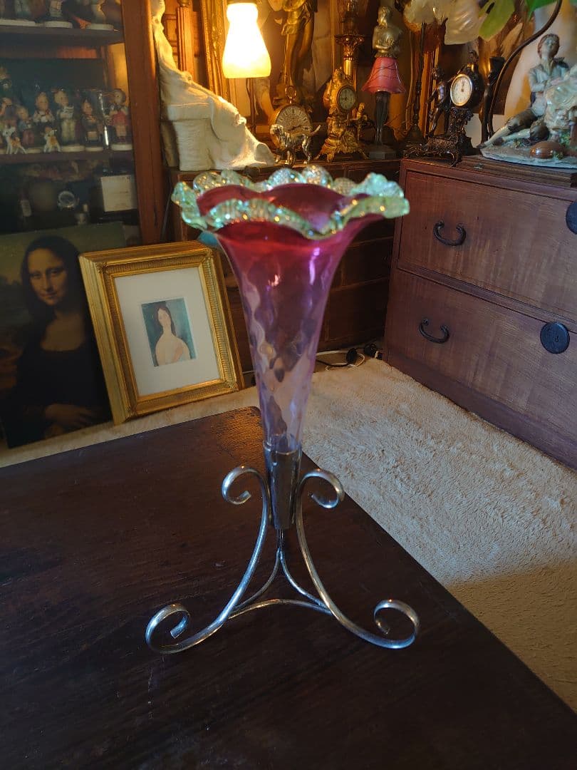 「売約済」イギリス1930s'イパーン クランベリー＆ヴァセリンフラワーベース