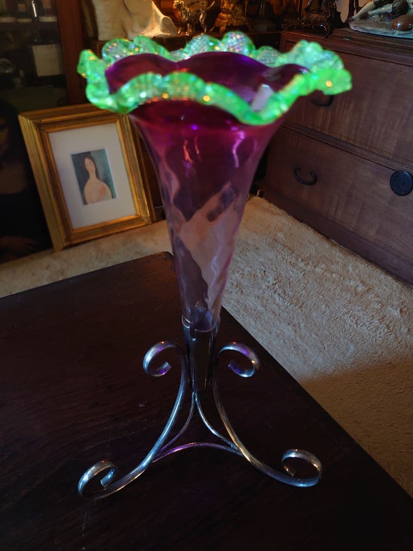 「売約済」イギリス1930s'イパーン クランベリー＆ヴァセリンフラワーベース