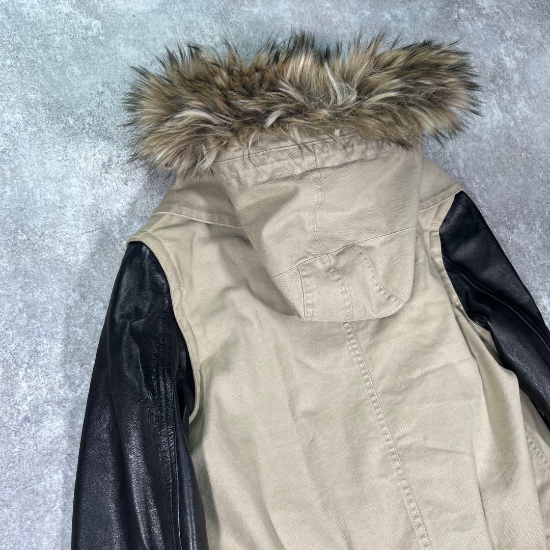 ▼クリスチャンダダ　モッズコート　レザー切替　M ライナー　ファー　Y2K 日本