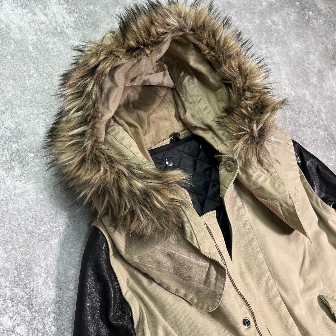 ▼クリスチャンダダ　モッズコート　レザー切替　M ライナー　ファー　Y2K 日本