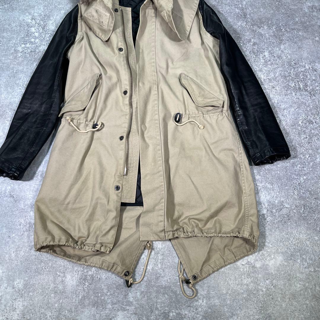 ▼クリスチャンダダ　モッズコート　レザー切替　M ライナー　ファー　Y2K 日本