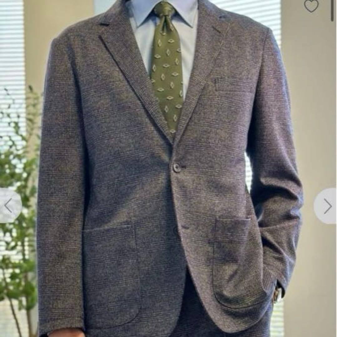 金のパジャマスーツ【未使用タグ付】プレミアムウールジャージ 紺グレンチェックBM