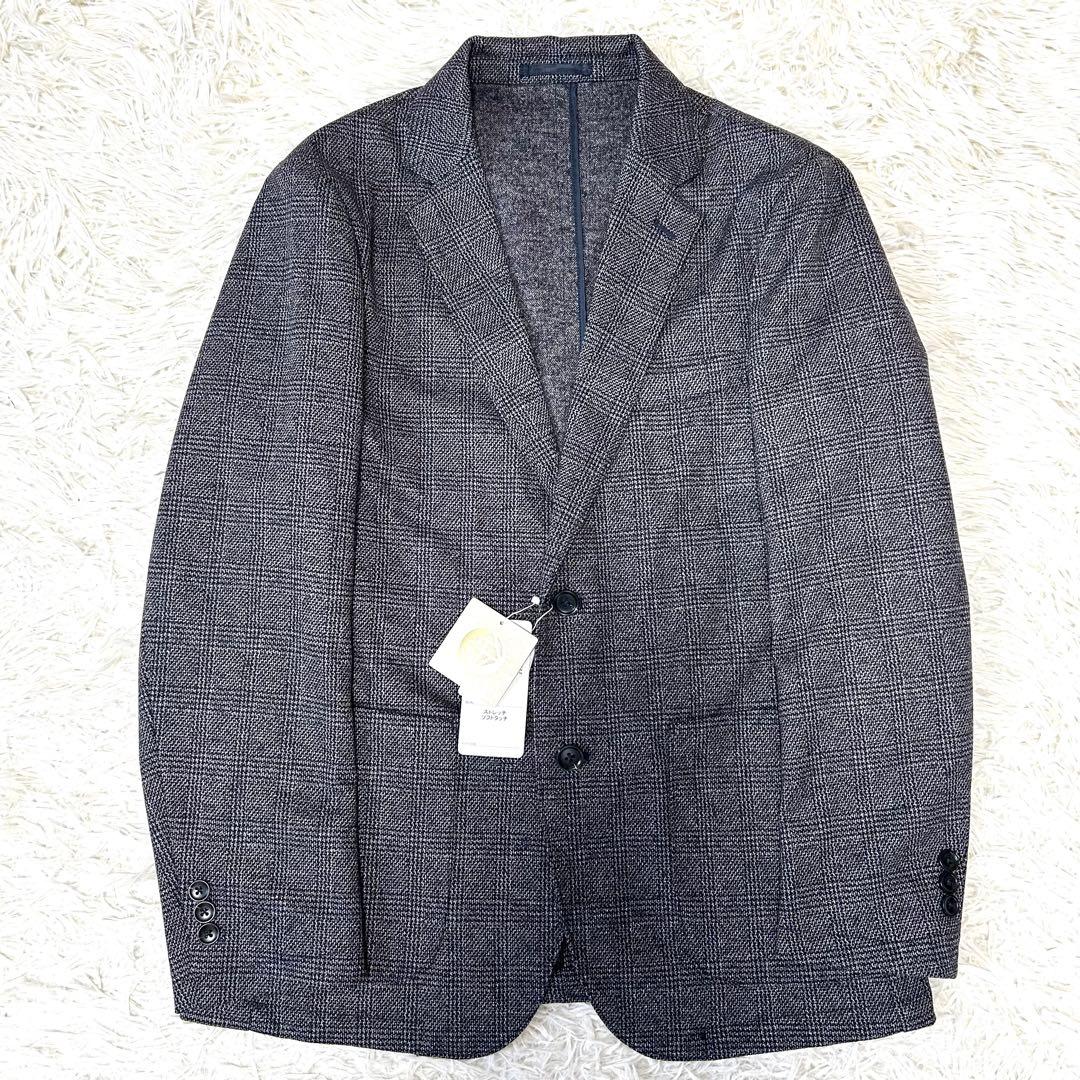 金のパジャマスーツ【未使用タグ付】プレミアムウールジャージ 紺グレンチェックBM