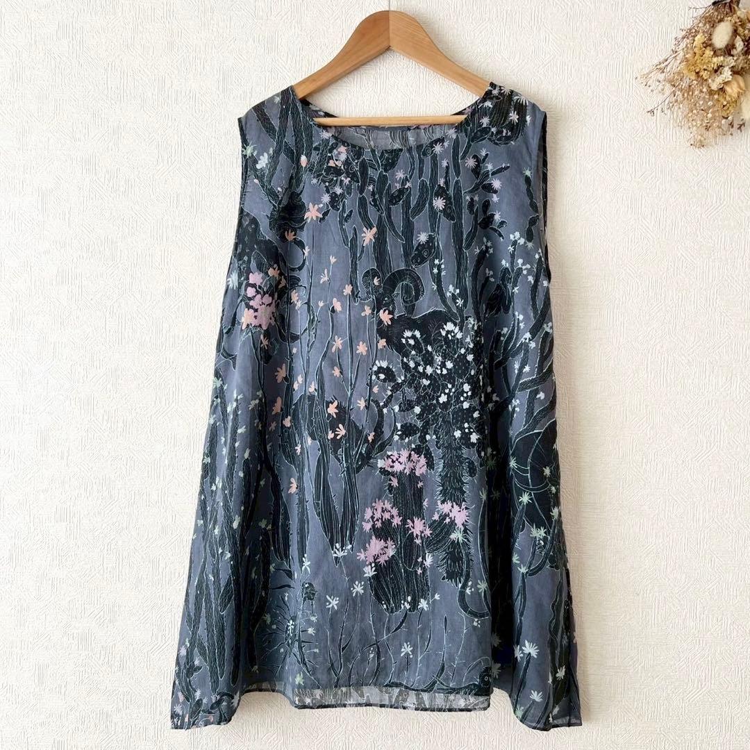 JURGEN LEHL サボテン柄ノースリーブチュニック コットンリネン