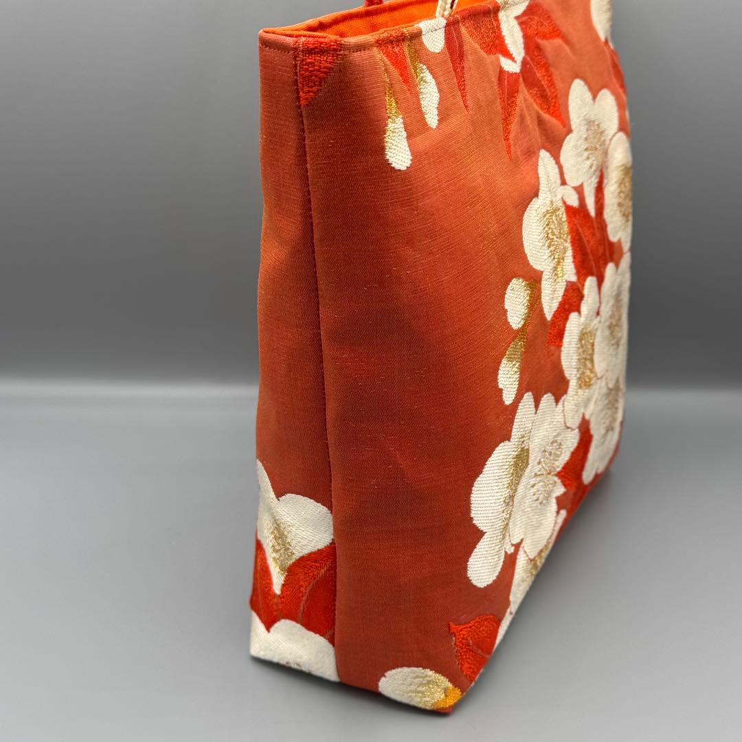 【おまとめ専用】帯 リメイク トートバッグ 赤 梅 /シルバー 鶴