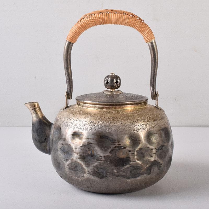 オオヤマレンゲ　煎茶道具　白銅いぶし銀　槌目　銀瓶　湯沸　V　R8196