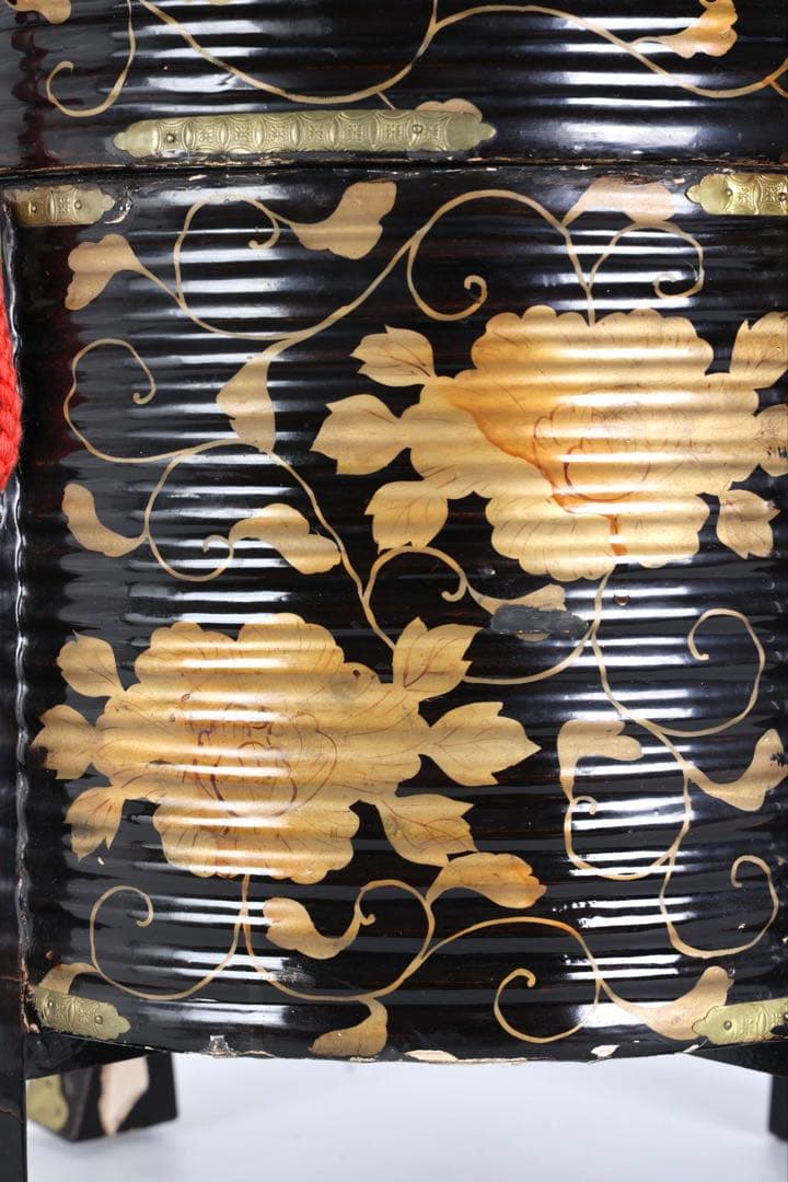 江戸後期〜明治期 黒漆塗 金蒔絵牡丹唐草文 行器 ほかい 婚礼道具 骨董 古美術