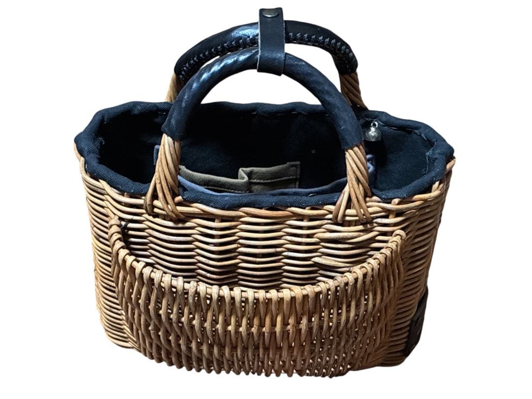 ebagos ポケット付バスケット ブライドルレザー×紅籐 BLACK エバゴス