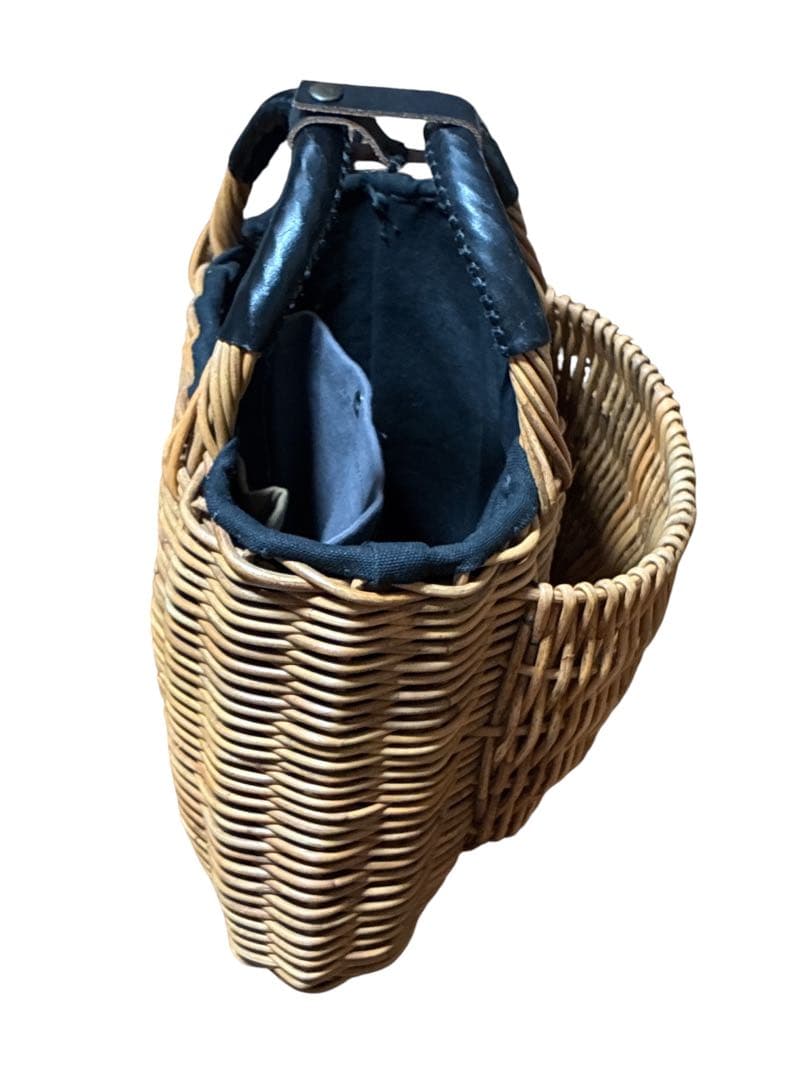 ebagos ポケット付バスケット ブライドルレザー×紅籐 BLACK エバゴス