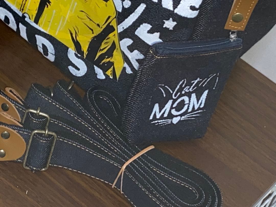 ☆岡山デニム☆ステンシル☆トラネコ☆リュック対応☆4wayボストンバッグ