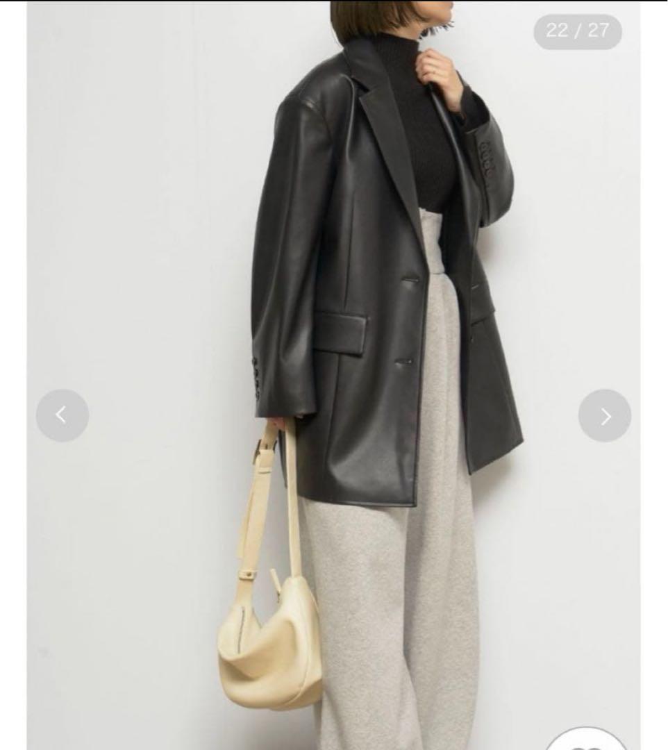 【L】フレイアイディー　レザーライクテーラージャケット　ブラック 1