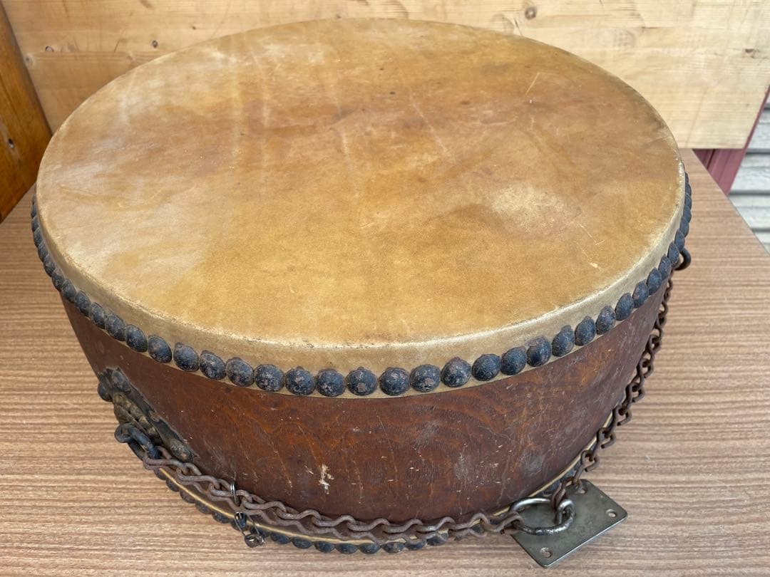 和太鼓　アンティーク　木製　バチ付