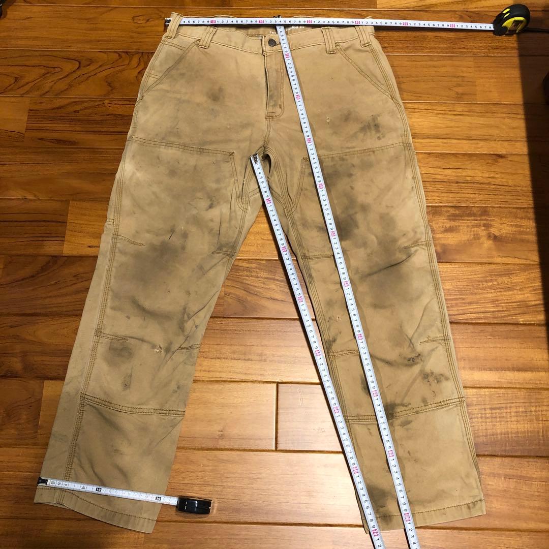 CARHARTTダブルニーワークパンツ ベージュ　汚れデザイン34／30