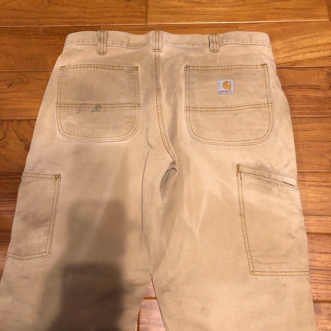 CARHARTTダブルニーワークパンツ ベージュ　汚れデザイン34／30