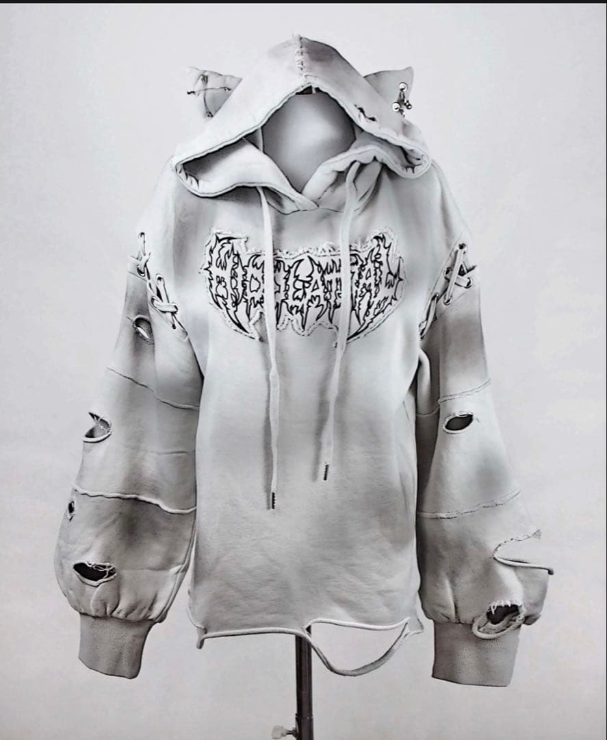 hidolatral theodol ダメージオーバーサイズ猫耳パーカー