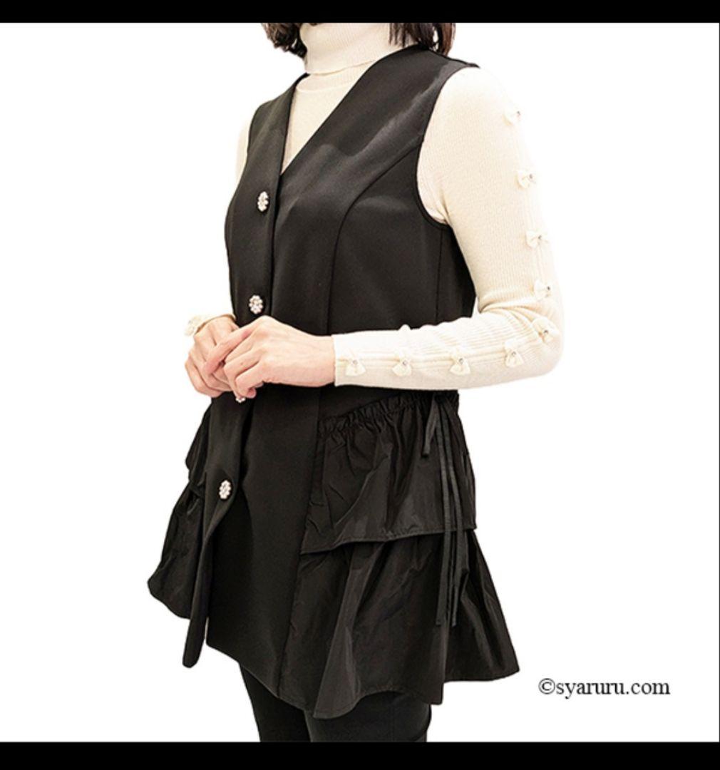 新品スーパービューティSuperBeautyビジューブラックベスト黒40