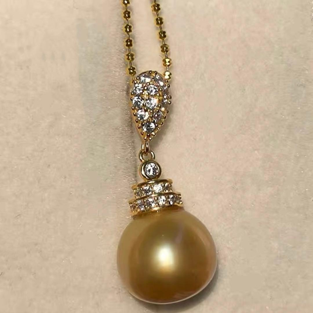 天然色 濃金色 南洋ゴールデンパール ペンダント 11.6mm海水真珠