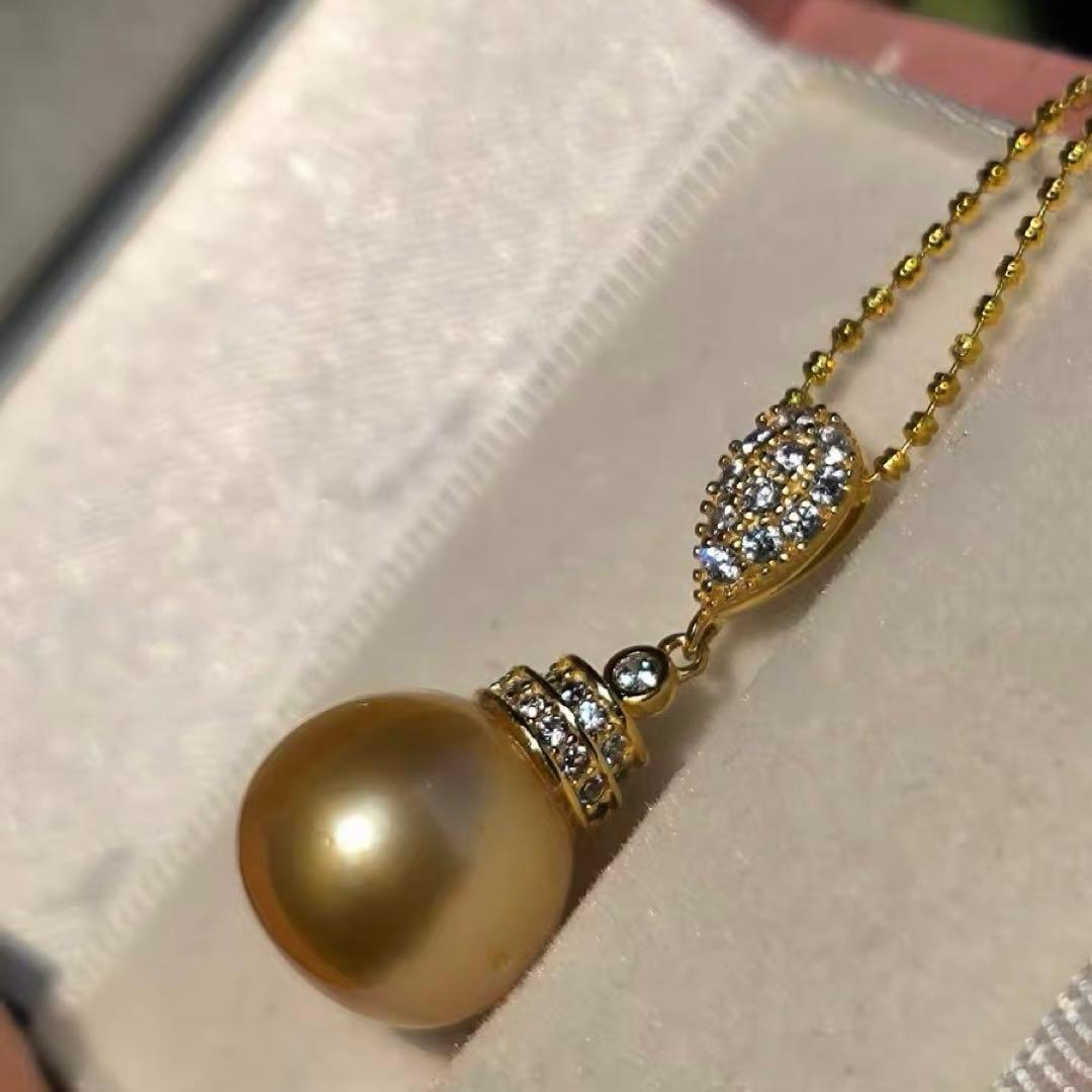 天然色 濃金色 南洋ゴールデンパール ペンダント 11.6mm海水真珠