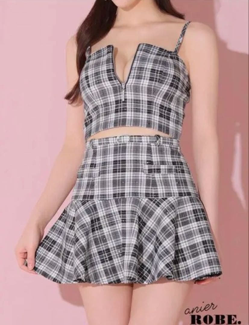 スーツ・フォーマル・ドレス Fluffy cute check bear setup mini dress