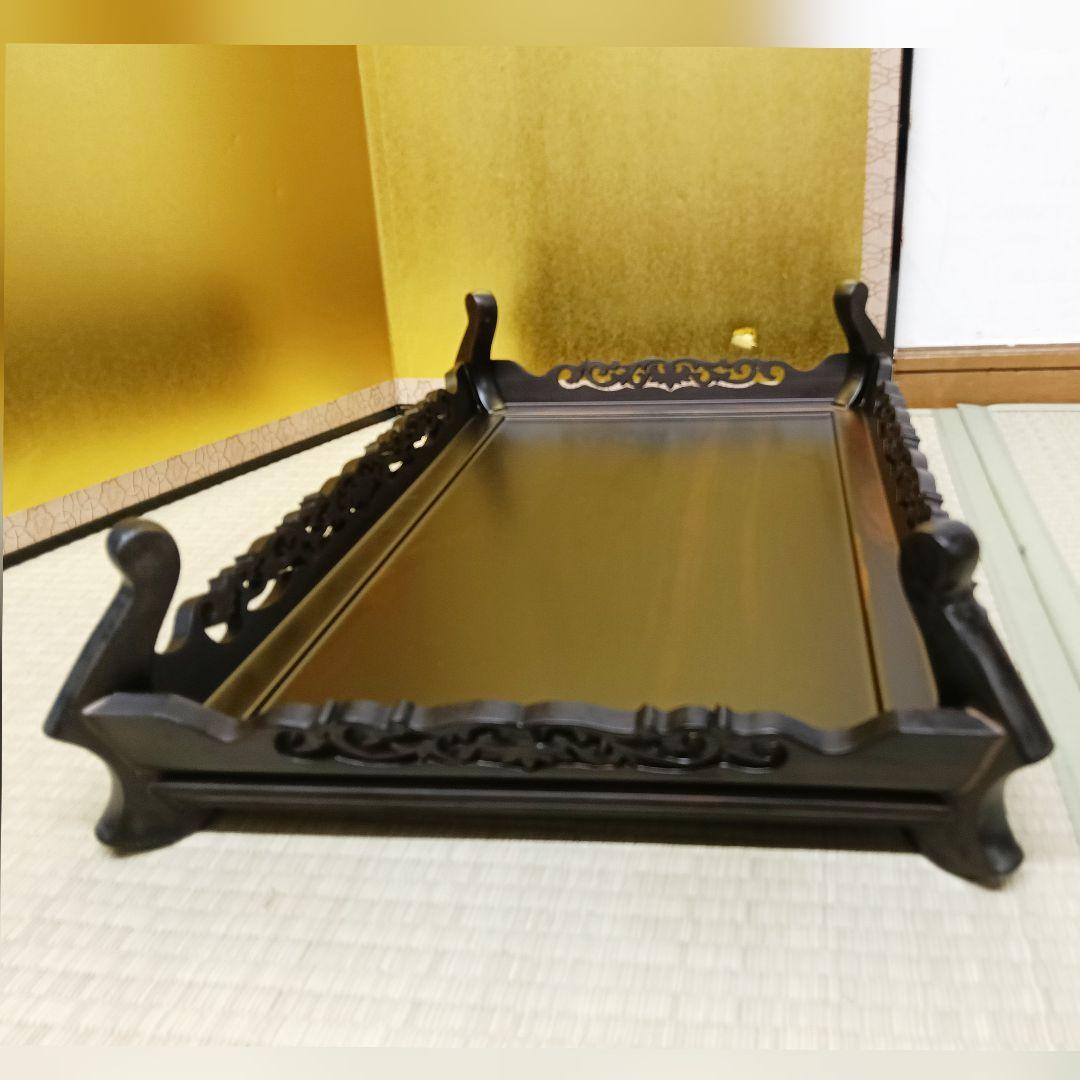 いち唐木 黒檀花台 香炉台 盆栽台 飾り台 透し彫り 未使用 美 AK70