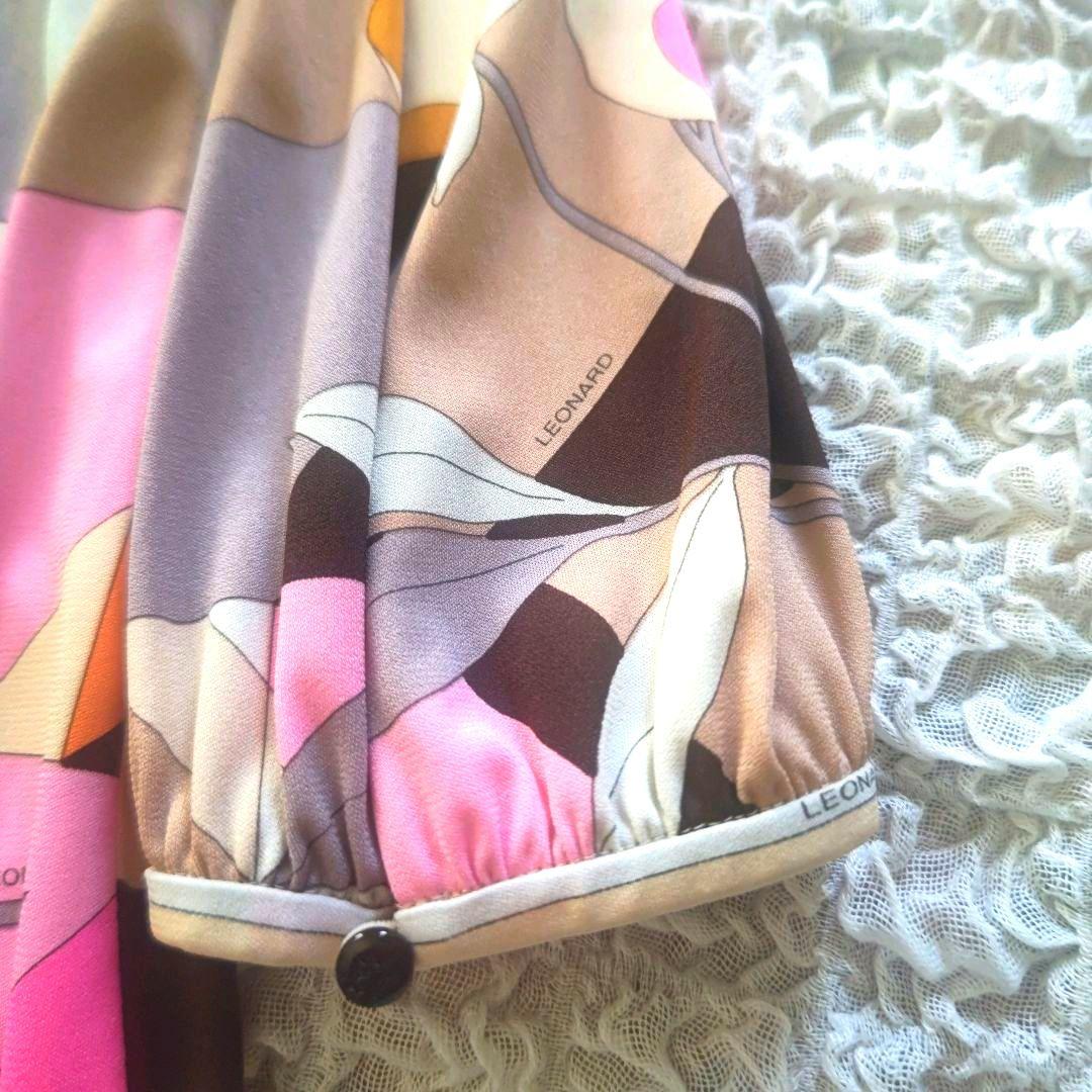 LEONARD　ロゴ入り　幾何学×フローラル　七分袖　チュニック　サイズ３