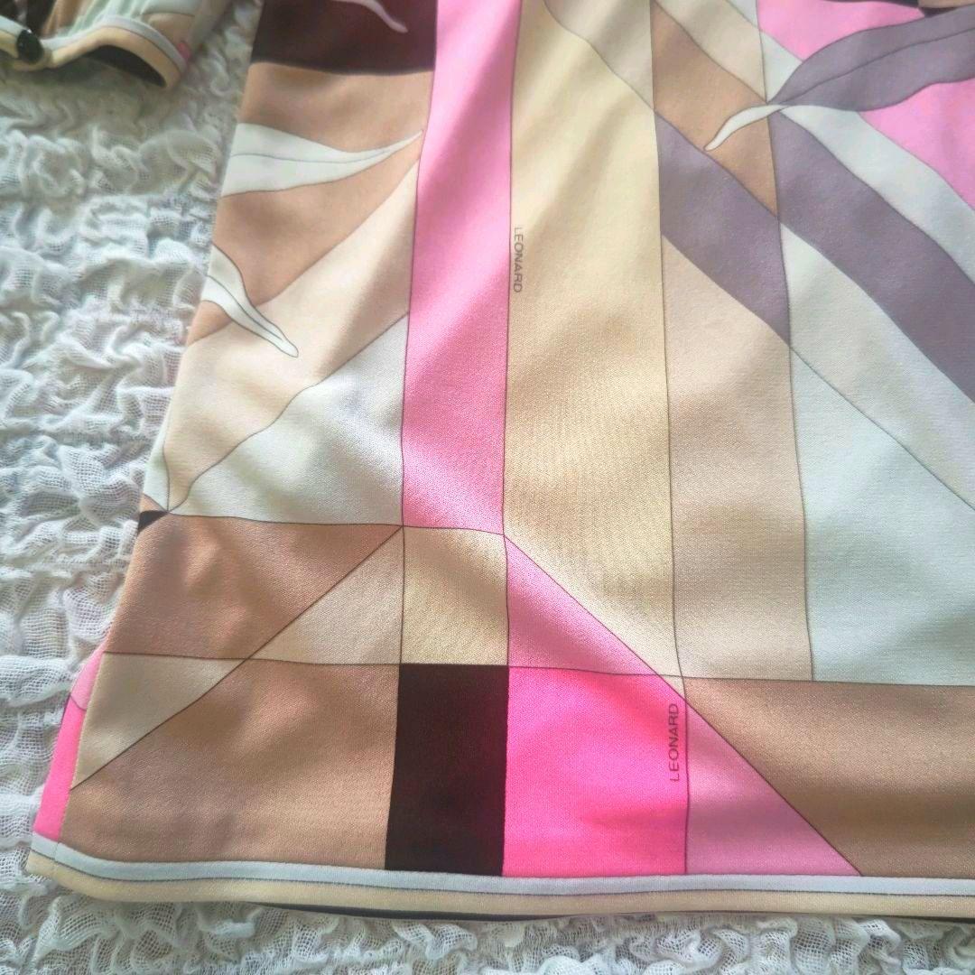 LEONARD　ロゴ入り　幾何学×フローラル　七分袖　チュニック　サイズ３