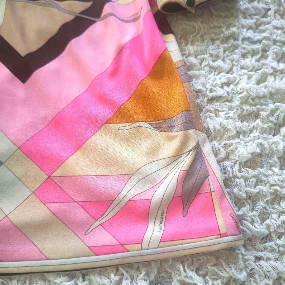 LEONARD　ロゴ入り　幾何学×フローラル　七分袖　チュニック　サイズ３