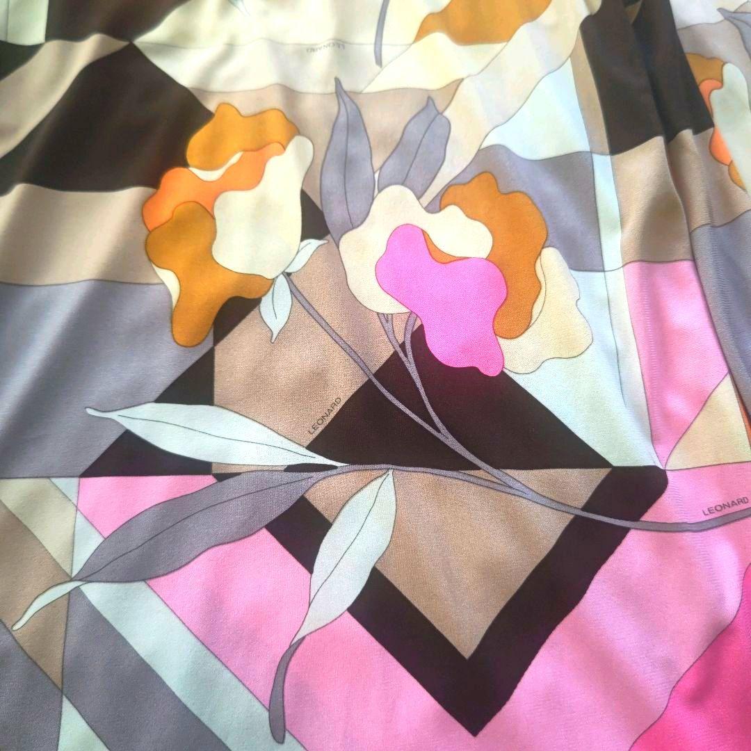 LEONARD　ロゴ入り　幾何学×フローラル　七分袖　チュニック　サイズ３