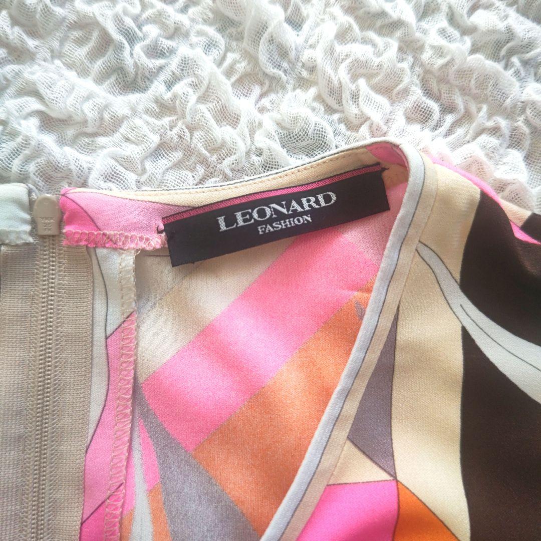 LEONARD　ロゴ入り　幾何学×フローラル　七分袖　チュニック　サイズ３