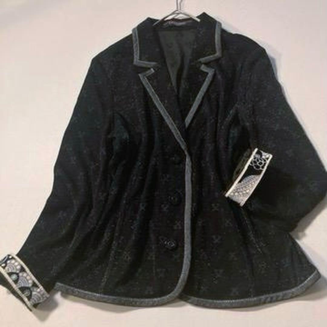 【クミコ】レオナール　ストレッチ テーラードジャケット 総柄 ラメ トリム