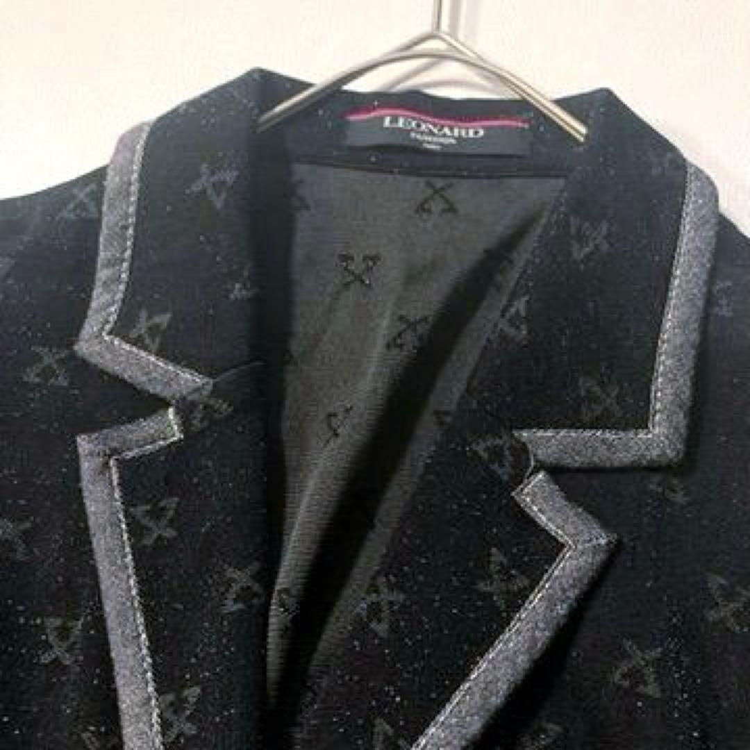 【クミコ】レオナール　ストレッチ テーラードジャケット 総柄 ラメ トリム