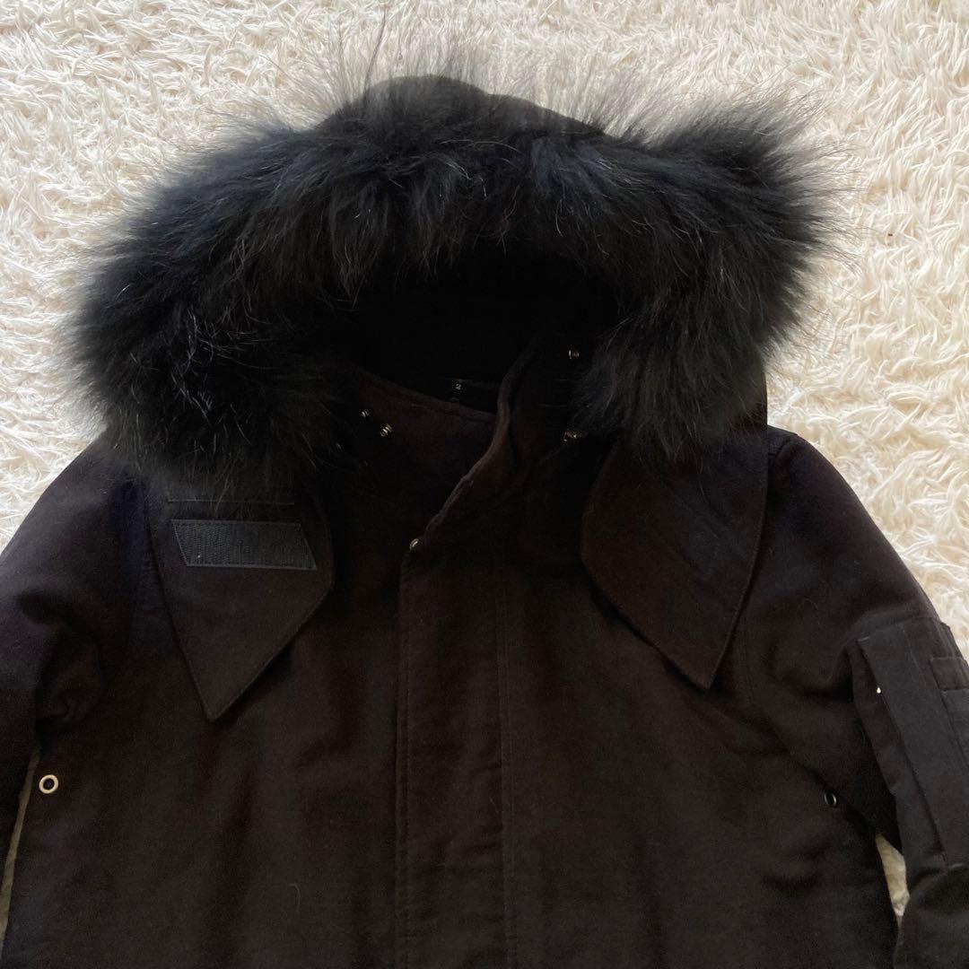 NO ID. ノーアイディー モッズコート 2 ブラック ライナー付 ファー