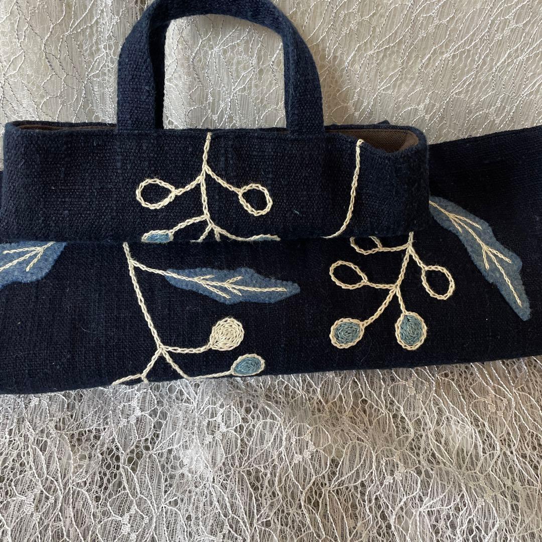 徳島藍染・藍染作家さん 手作り・刺繍付き藍染トートバッグ大小セット
