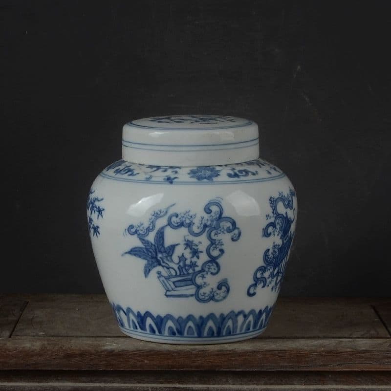 明成化青花嬰戯紋天字缶 景徳鎮 陶磁器 装飾品 現代工芸品 美術品 置物