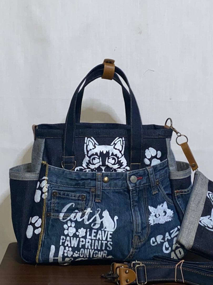 セール☆岡山デニム☆ダメージデニム☆☆トラネコ☆リュック対応☆4wayバッグ