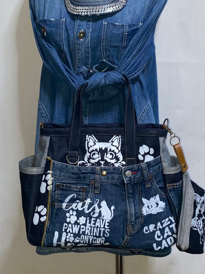 セール☆岡山デニム☆ダメージデニム☆☆トラネコ☆リュック対応☆4wayバッグ