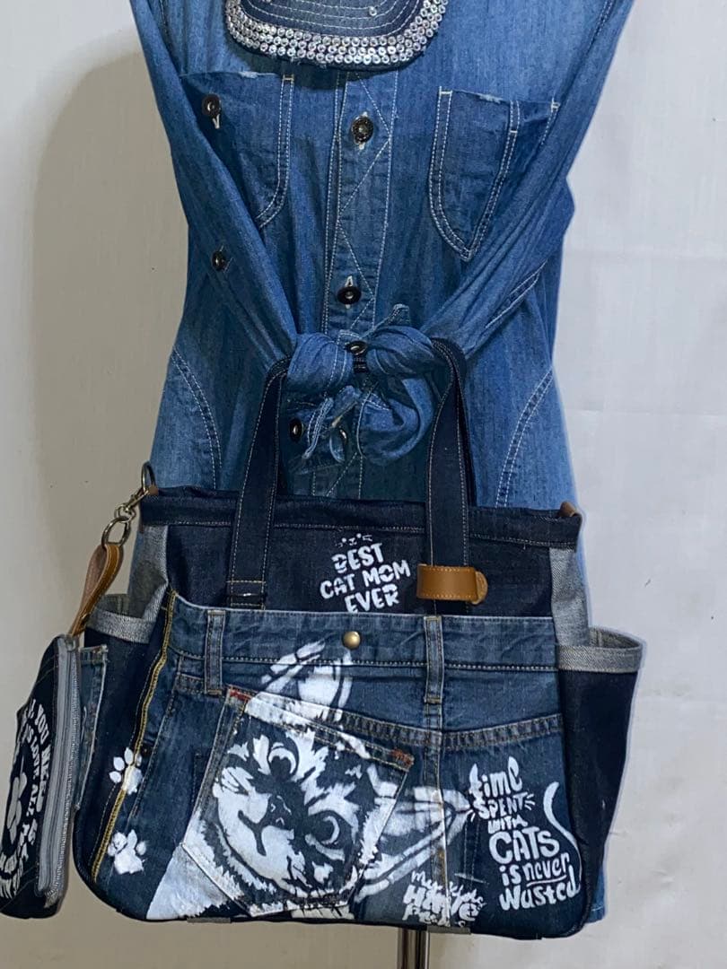 セール☆岡山デニム☆ダメージデニム☆☆トラネコ☆リュック対応☆4wayバッグ