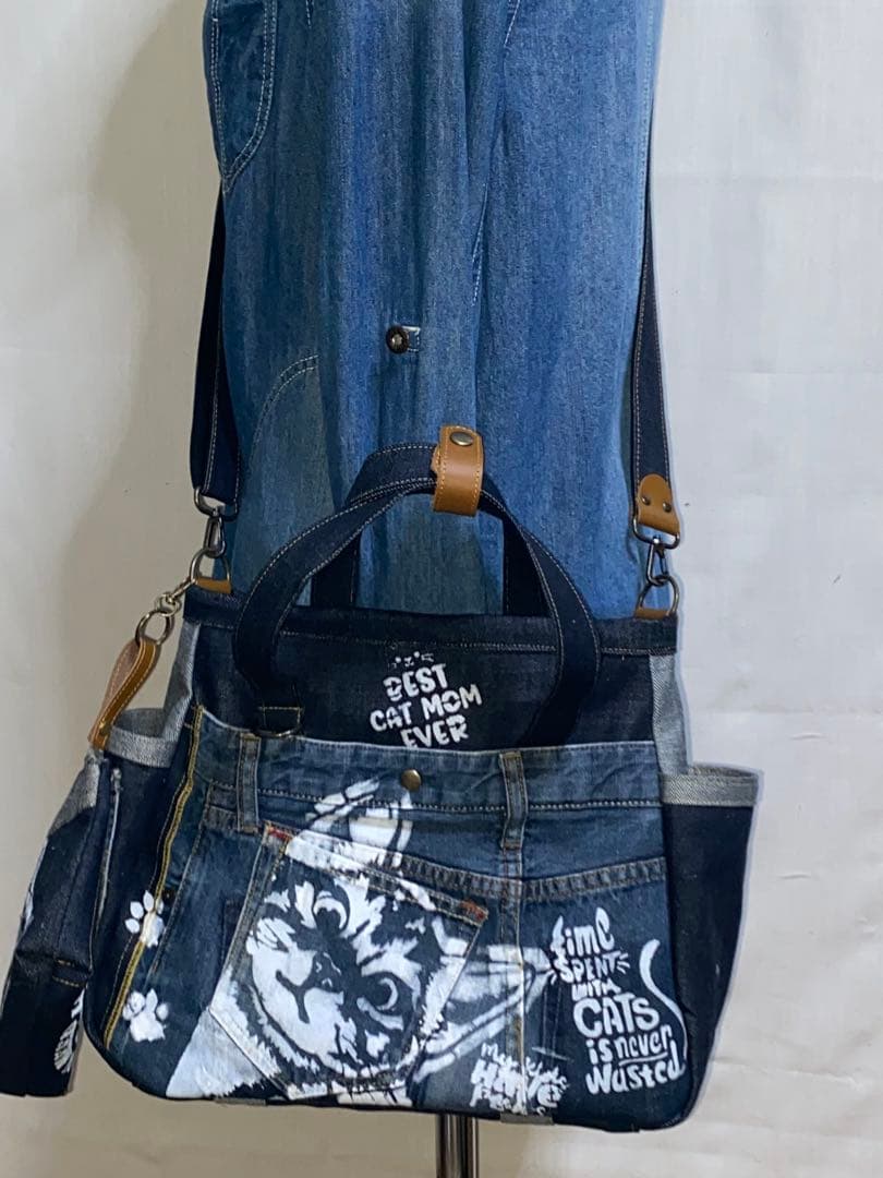 セール☆岡山デニム☆ダメージデニム☆☆トラネコ☆リュック対応☆4wayバッグ