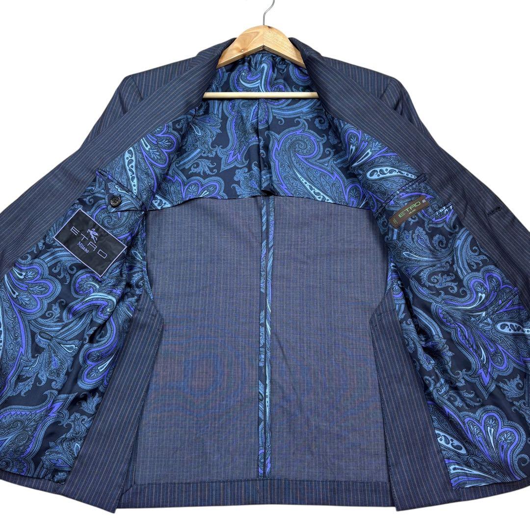 極美品 エトロ セットアップ スーツ シルク ペイズリー柄 濃紺 サイズ48
