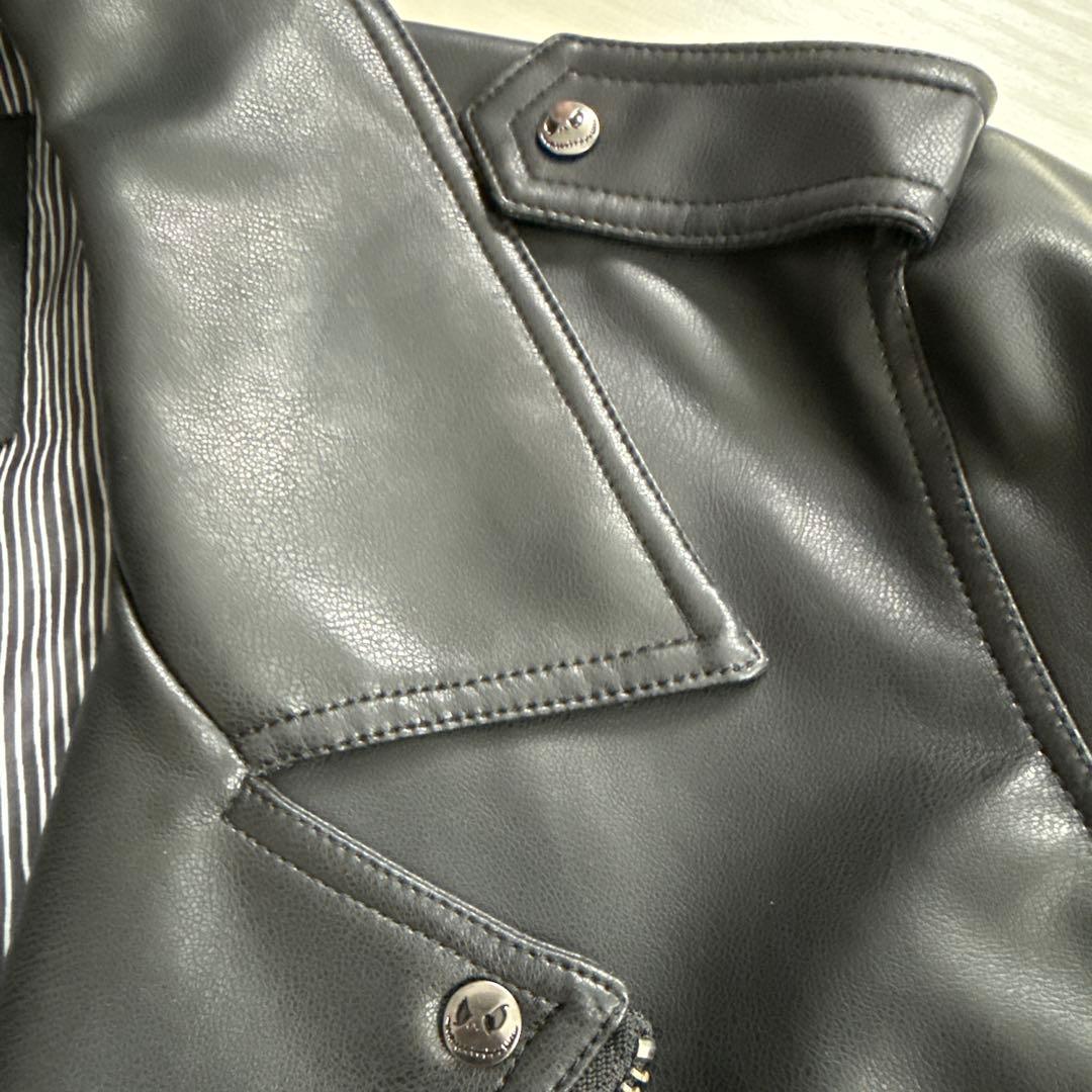 ナイトメアビフォアクリスマス　ブラックレザー風　レディースライダースジャケット